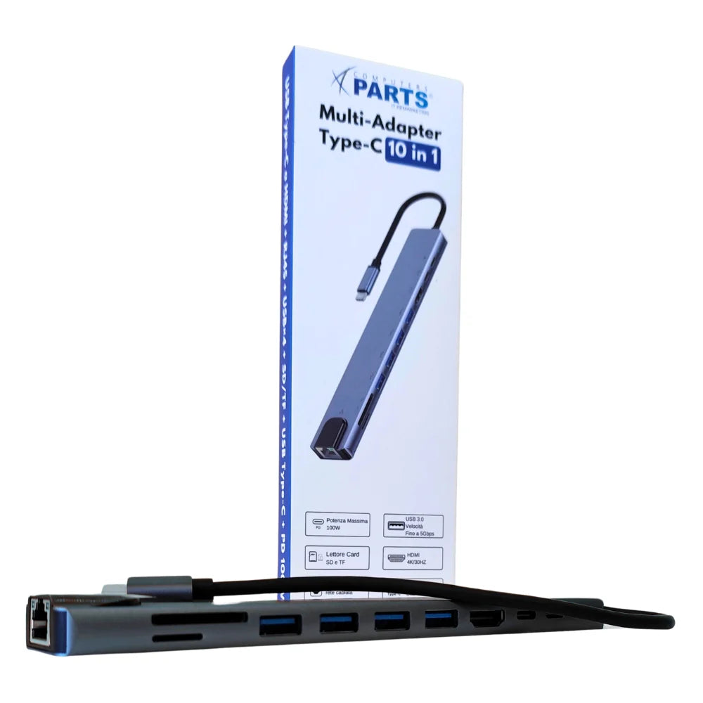 Adattatore multiporta USB-C 10-in-1 per Lenovo ThinkCentre TIO24, include HDMI, USB 3.0, lettore SD e porta Ethernet. Adattatore multiporta USB-C 10-in-1 per Lenovo ThinkCentre TIO24, include HDMI, USB 3.0, lettore SD e porta Ethernet.
